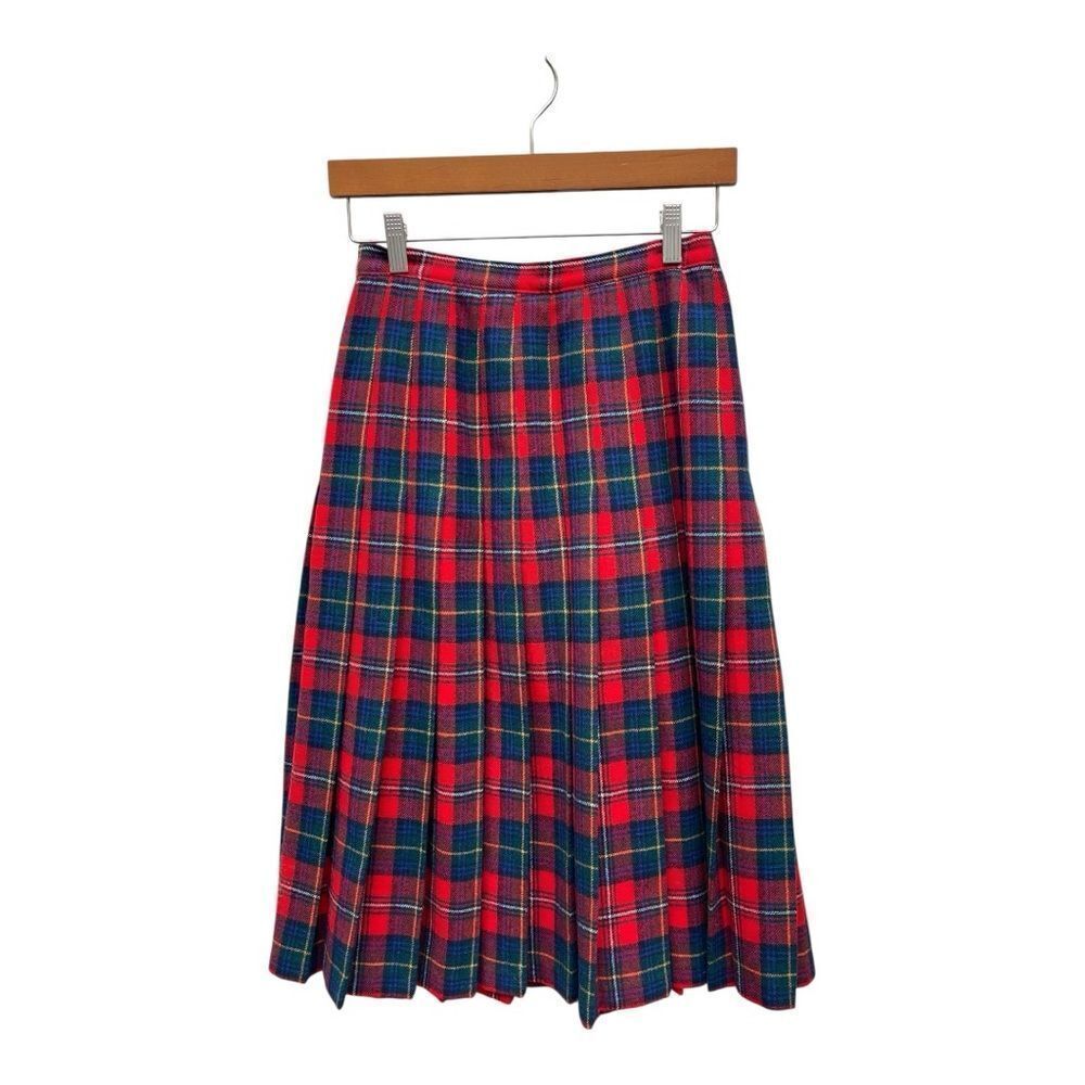 Vintage Pendleton Wool Plaid Skirt Size 10 Petite Red Tartan Pleated USA Holiday